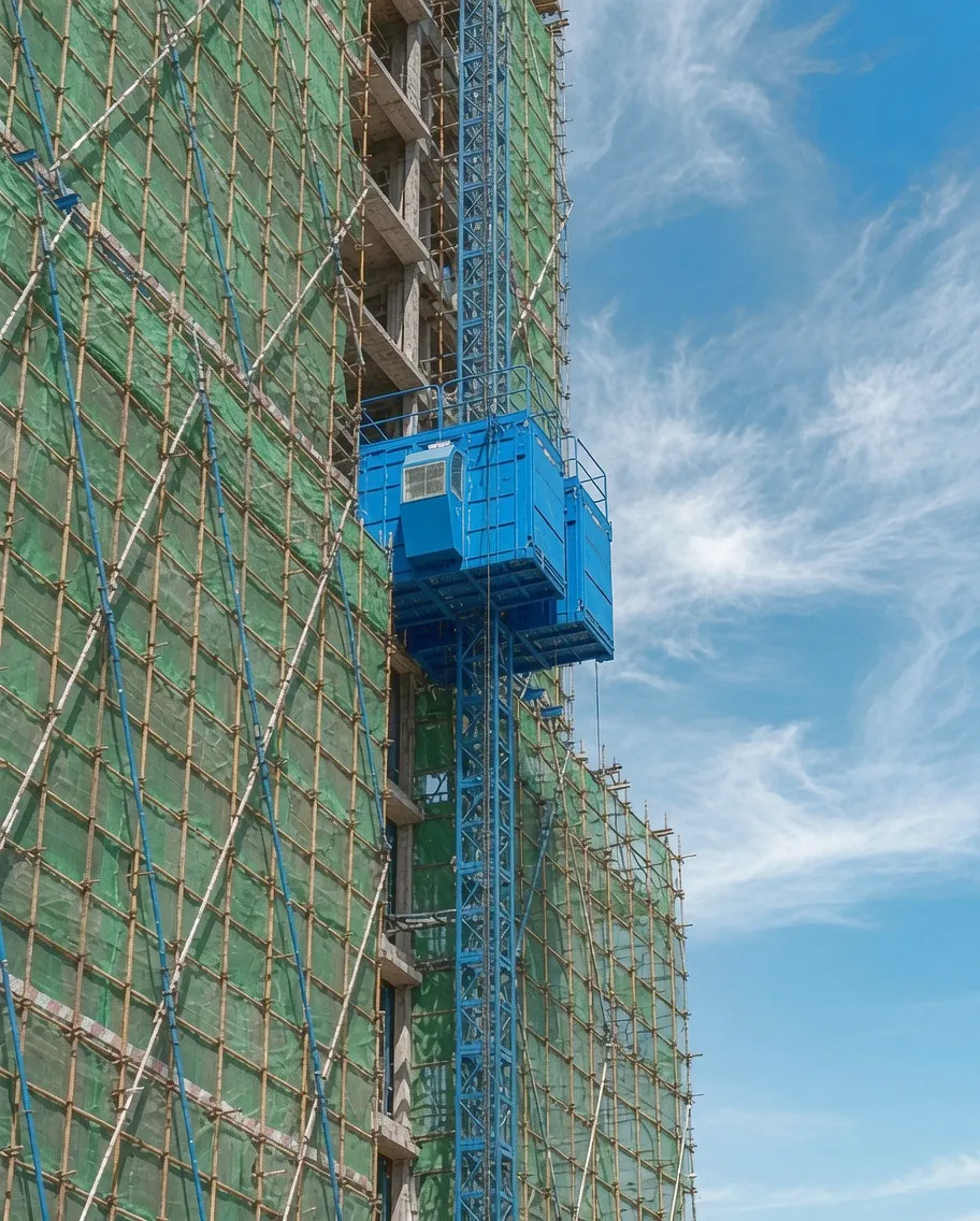 Construction elevator leaf chain counterweight hoist system